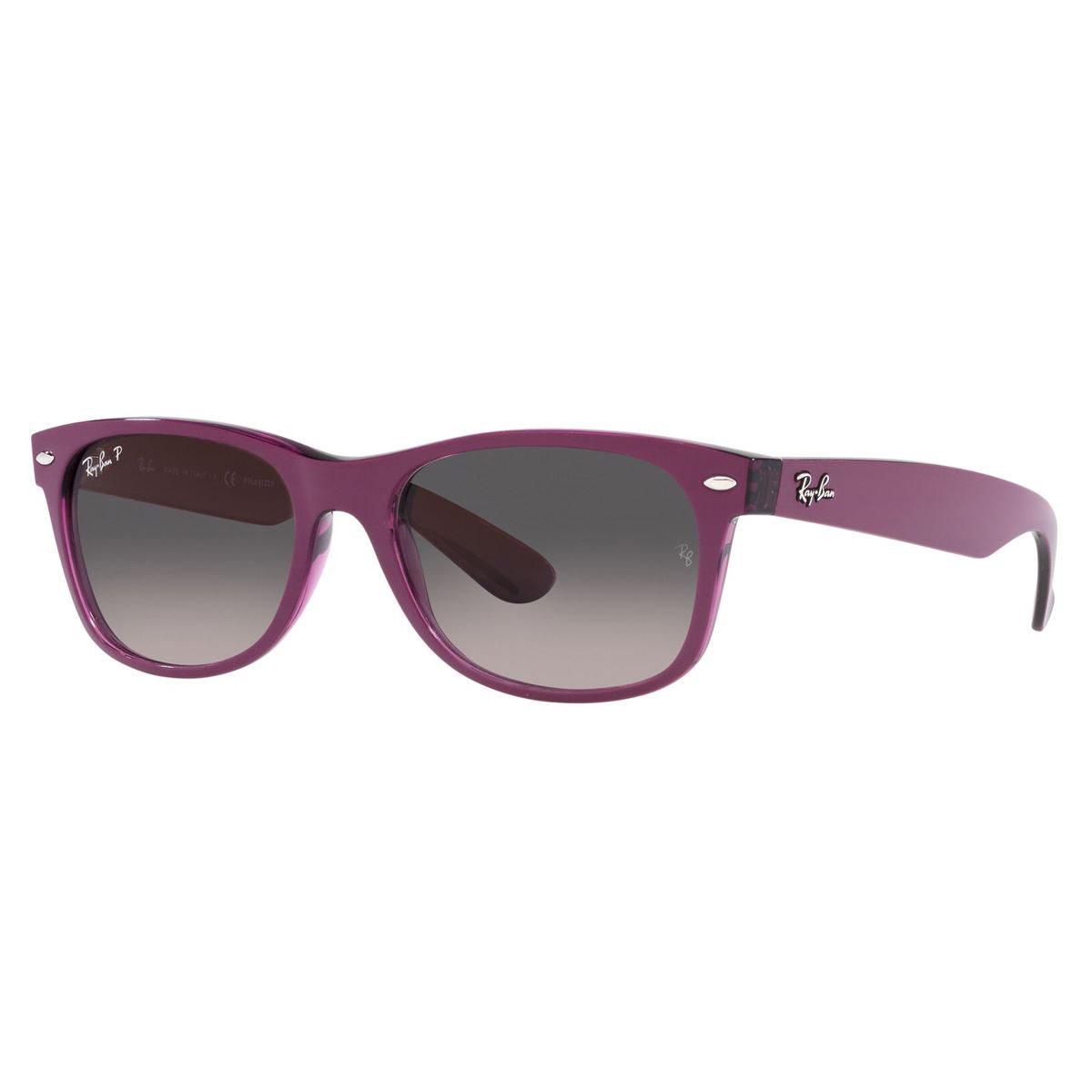 Lente solar Ray-Ban New Wayfarer modelo 0RB2132 polarizado color gris en nylon color violeta