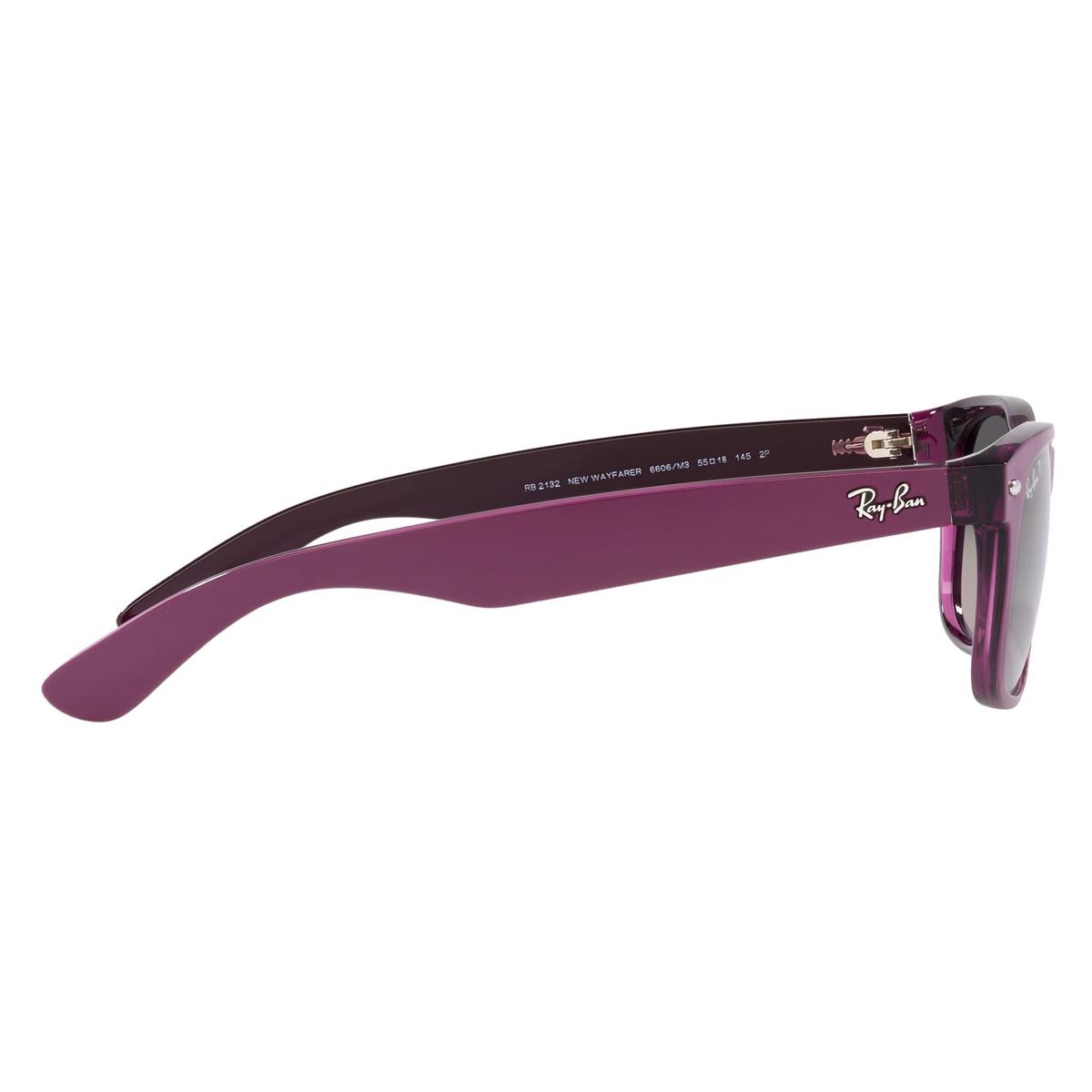 Lente solar Ray-Ban New Wayfarer modelo 0RB2132 polarizado color gris en nylon color violeta