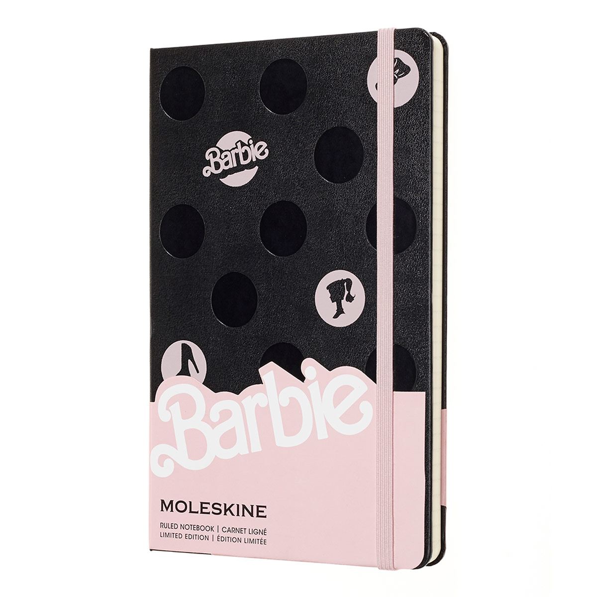 Libreta Barbie grande negra, hoja rayada pasta dura