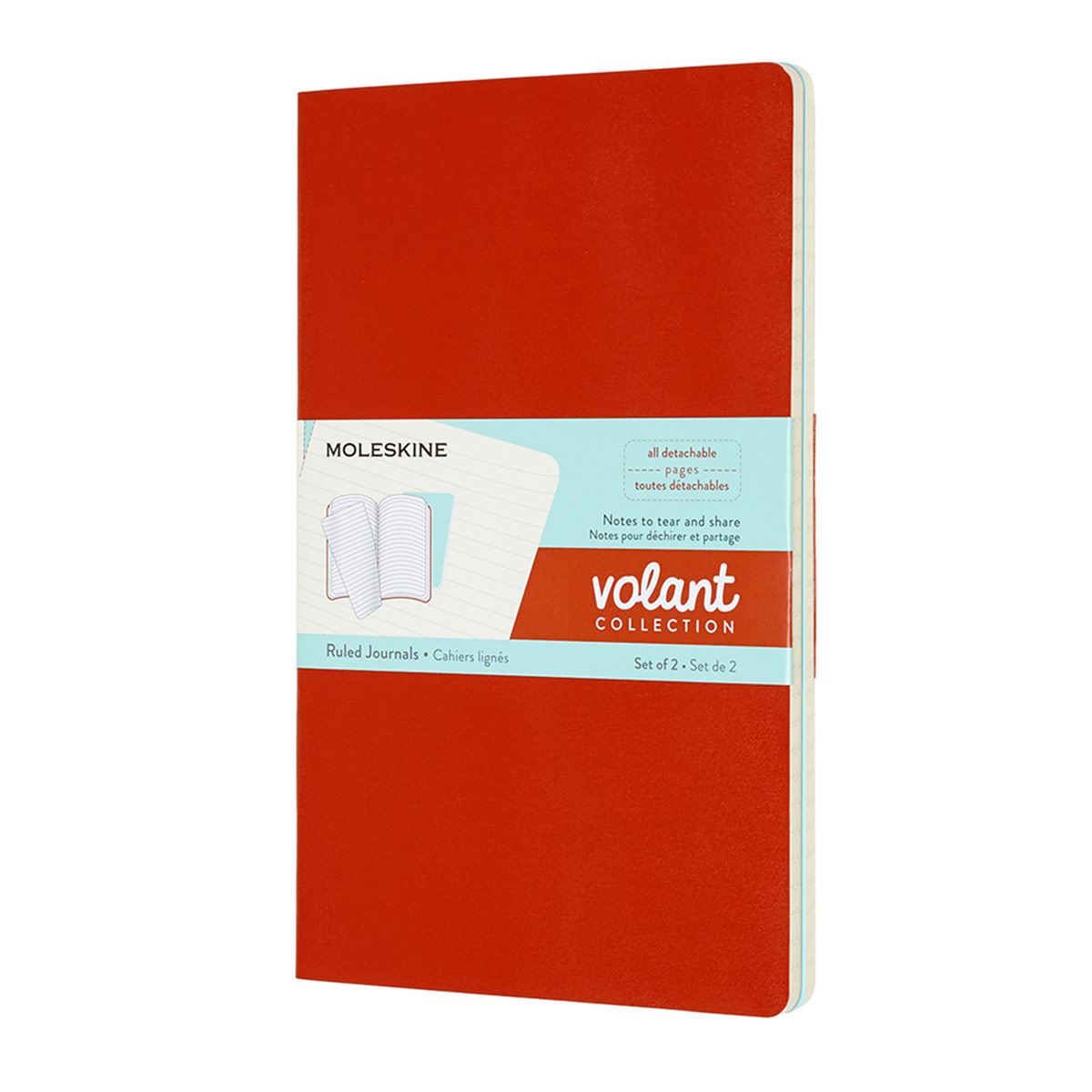 Set 2 Libretas Grande Naranja y Azul Aqua Hoja Rayada Pasta Suave