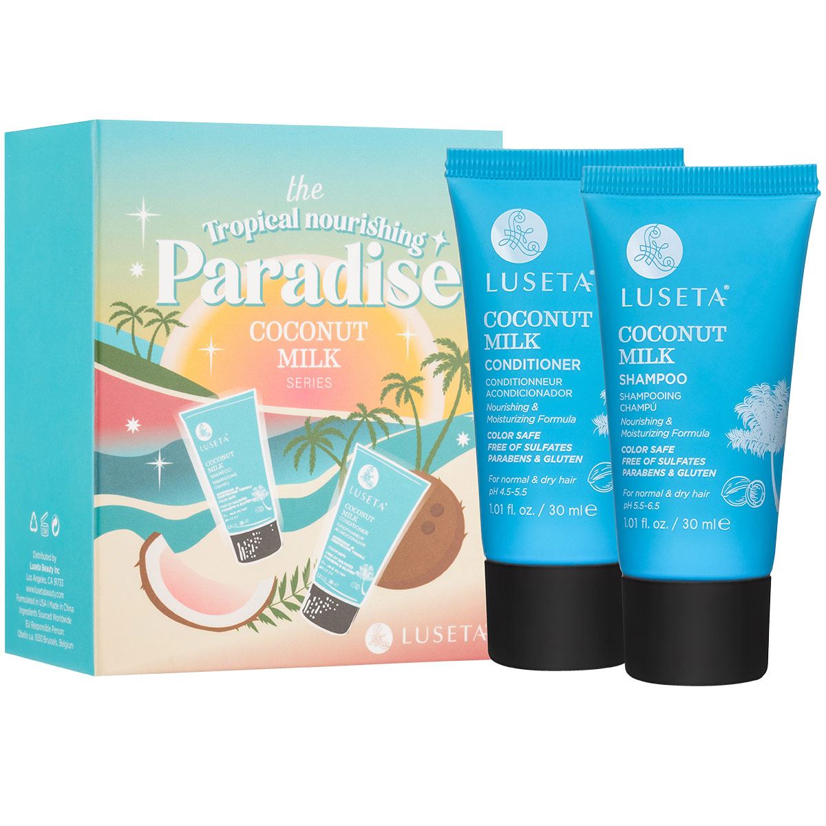 2 Pack Shampoo y Acondicionador de Leche de Coco Luseta 30 ml c/u