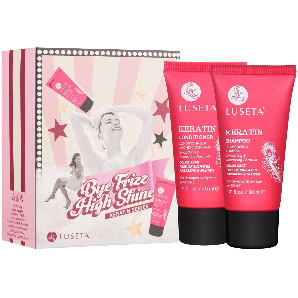 2 Pack Shampoo y Acondicionador de Keratina Luseta 30 ml c/u