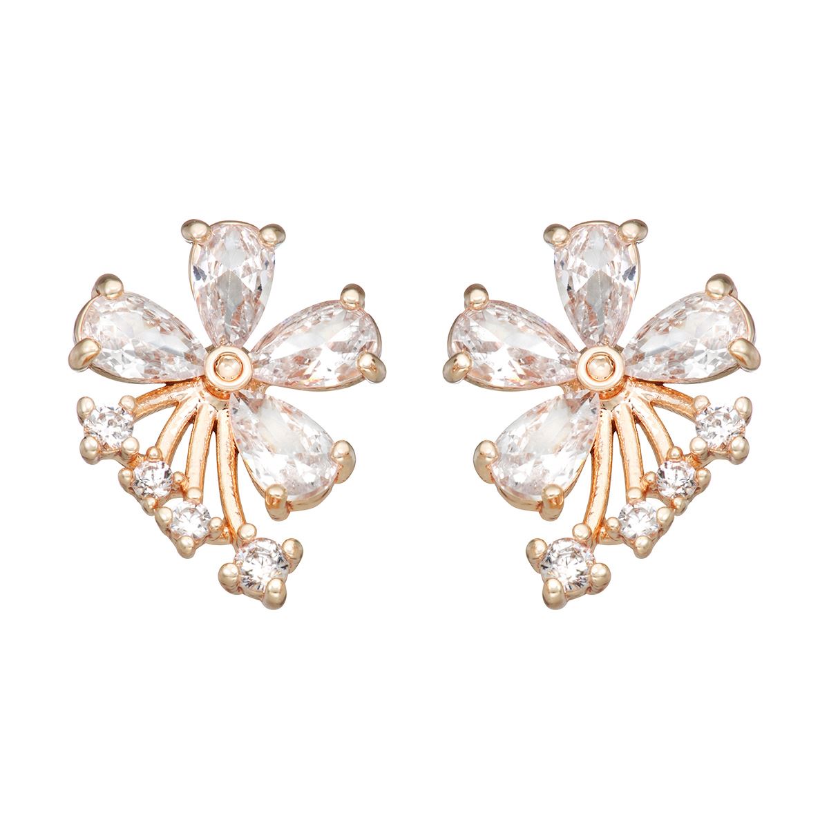 Aretes Tipo Botón de Flor con Incrustaciones Tipo Cristal Napier