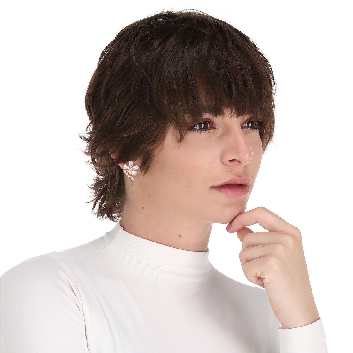 Aretes Tipo Botón de Flor con Incrustaciones Tipo Cristal Napier