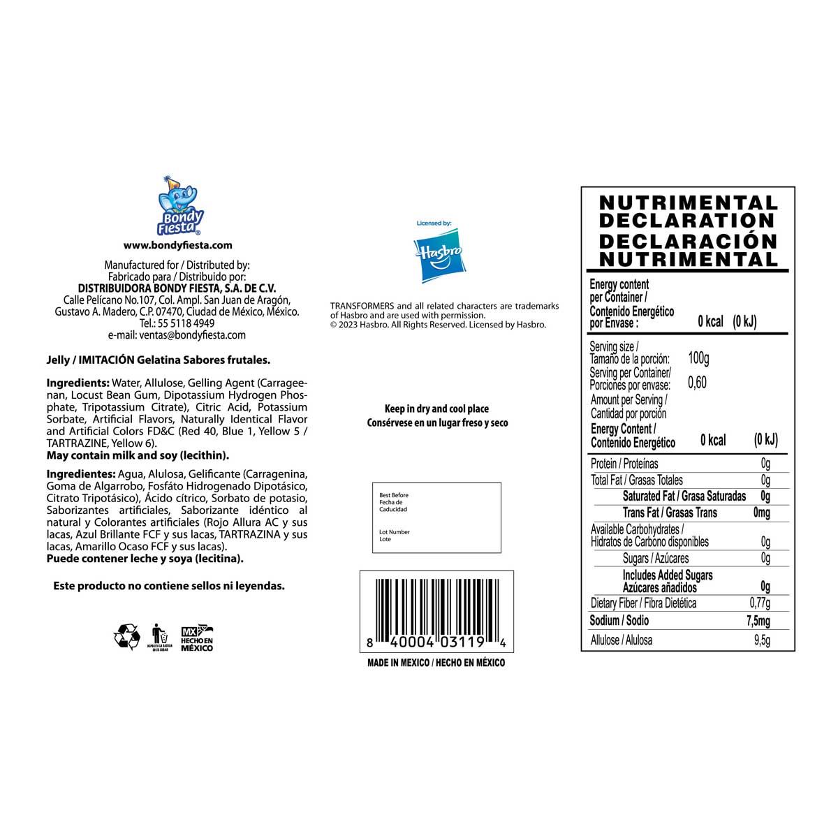 Mega Huevo Transformers C/Gelatina