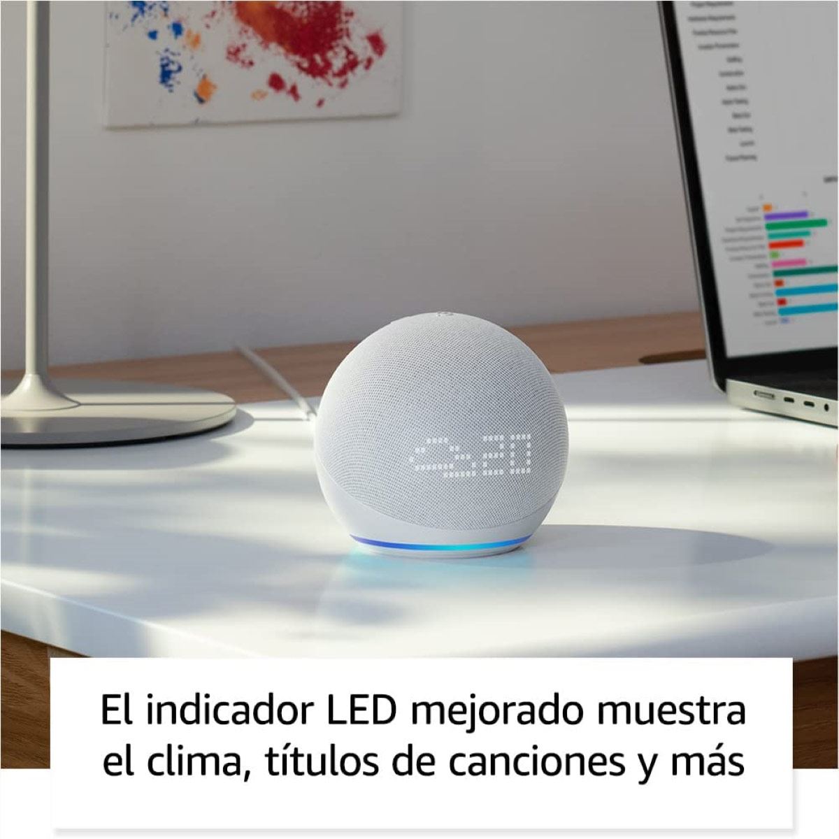 Bocina inteligente Echo Dot 5ta generación con reloj blanco