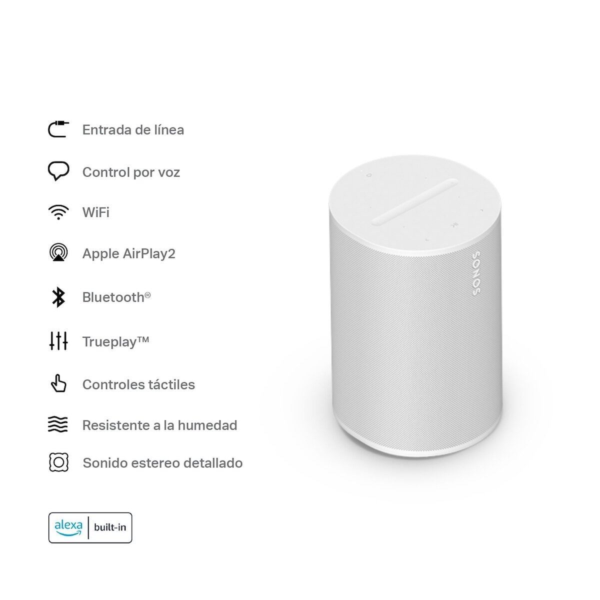 Bocina Sonos Era 100 con acústica y conectividad WiFi y bluetooth color blanco