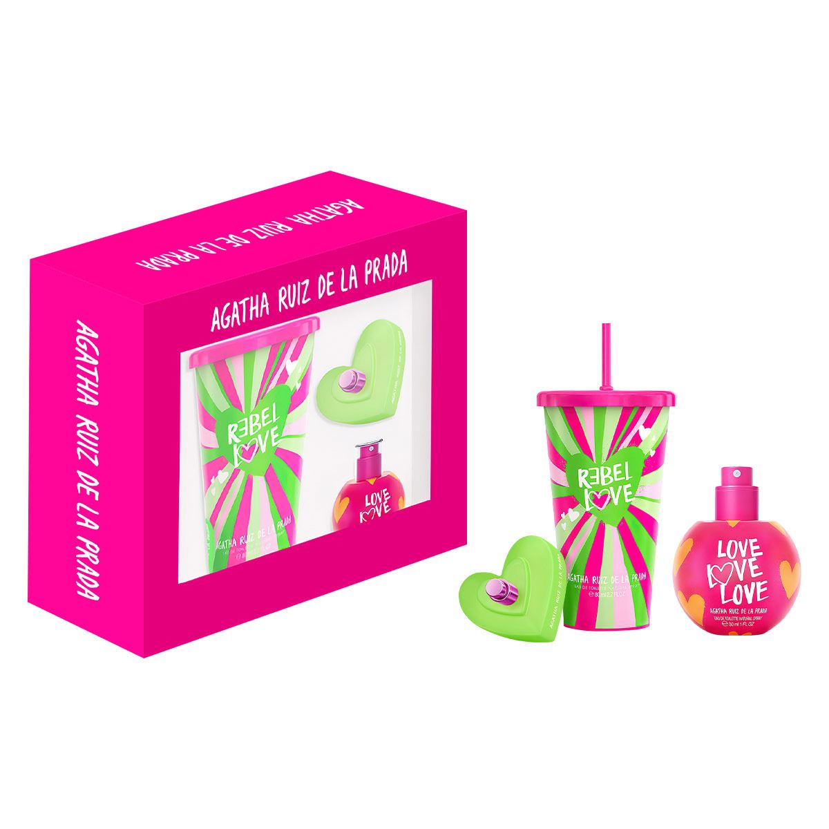 Agatha Ruiz de la Prada Set Para Dama Perfume Love Love Love EDT 30 ML + Perfume Rebel Love EDT 80 ML + Vaso