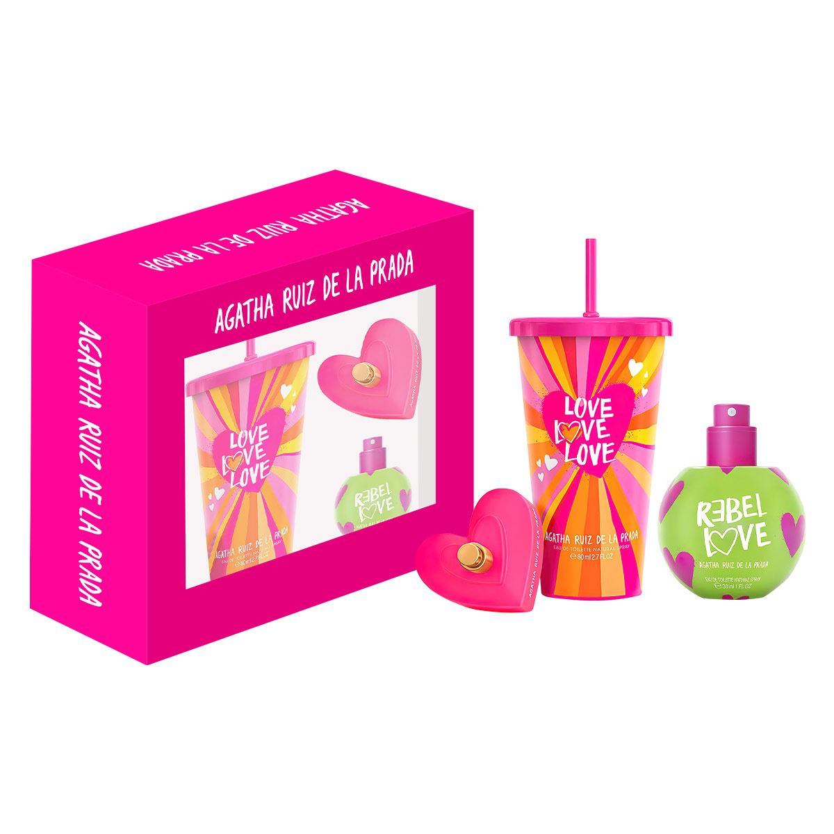 Agatha Ruiz de la Prada Set Para Dama Perfume Love Love Love EDT 80 ML + Perfume Rebel Love EDT 30 ML + Vaso