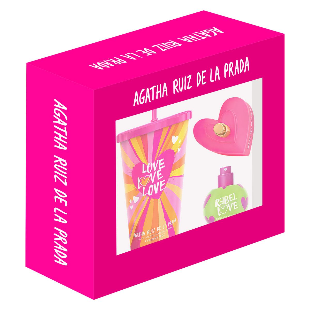 Agatha Ruiz de la Prada Set Para Dama Perfume Love Love Love EDT 80 ML + Perfume Rebel Love EDT 30 ML + Vaso