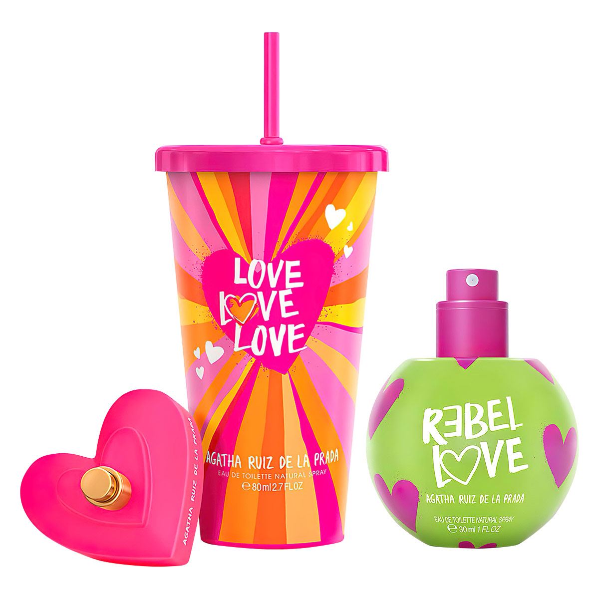 Agatha Ruiz de la Prada Set Para Dama Perfume Love Love Love EDT 80 ML + Perfume Rebel Love EDT 30 ML + Vaso