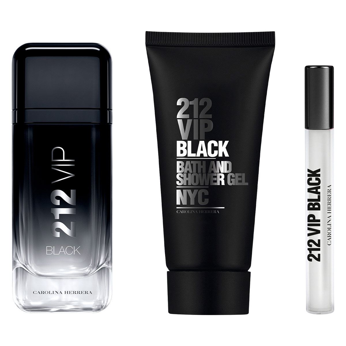 Carolina Herrera 212 VIP BLACK MEN Set Para Caballero Perfume EDP 100ML + Shower Gel 100ML + Perfume de Bolsillo