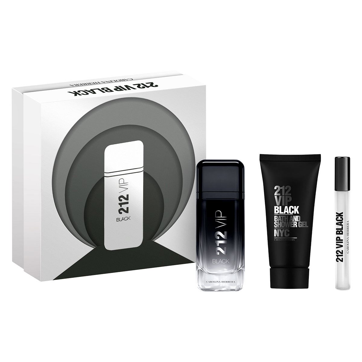 Carolina Herrera 212 VIP BLACK MEN Set Para Caballero Perfume EDP 100ML + Shower Gel 100ML + Perfume de Bolsillo
