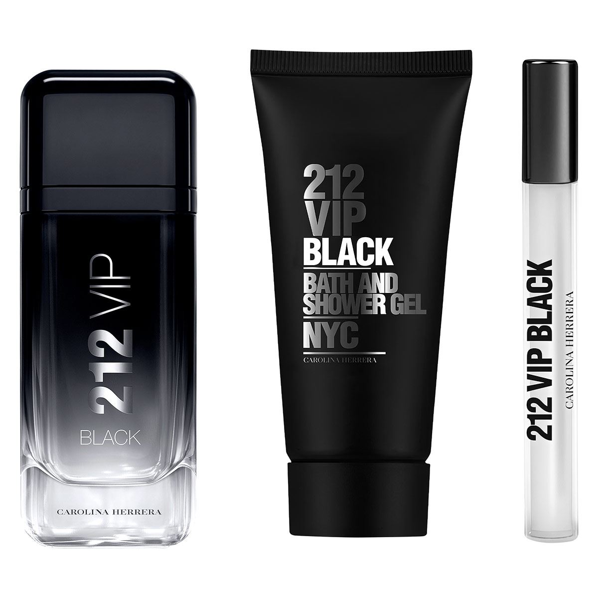 Carolina Herrera 212 VIP BLACK MEN Set Para Caballero Perfume EDP 100ML + Shower Gel 100ML + Perfume de Bolsillo