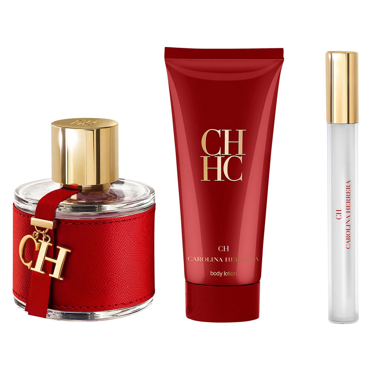 Carolina Herrera CH Set Para Dama Perfume EDT 100ML + Body Lotion 100ML + Perfume de Bolsillo 10ml