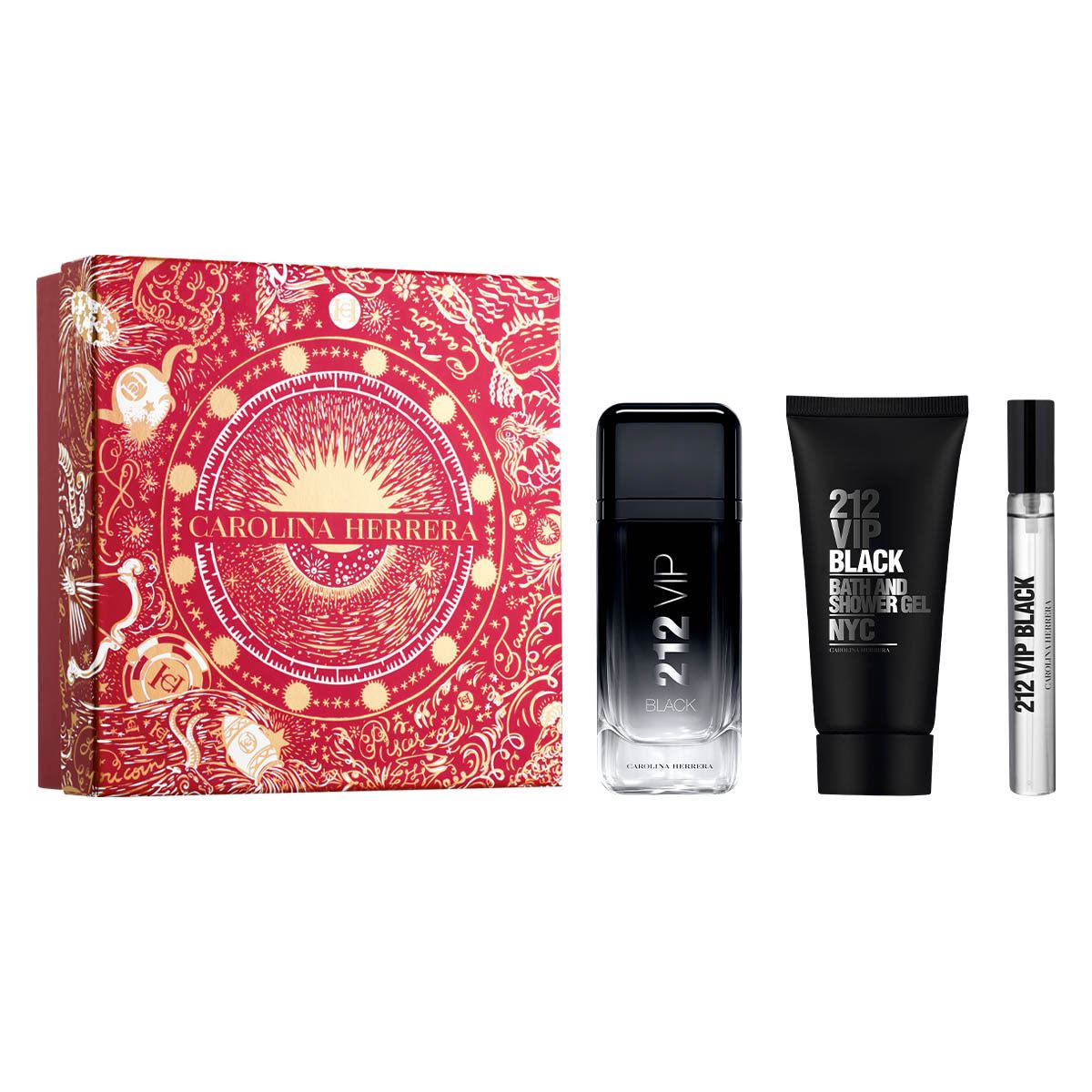 Set para Hombre Carolina Herrera 212 VIP Black EDP 100ml + Shower Gel 100ml + EDP 10ml