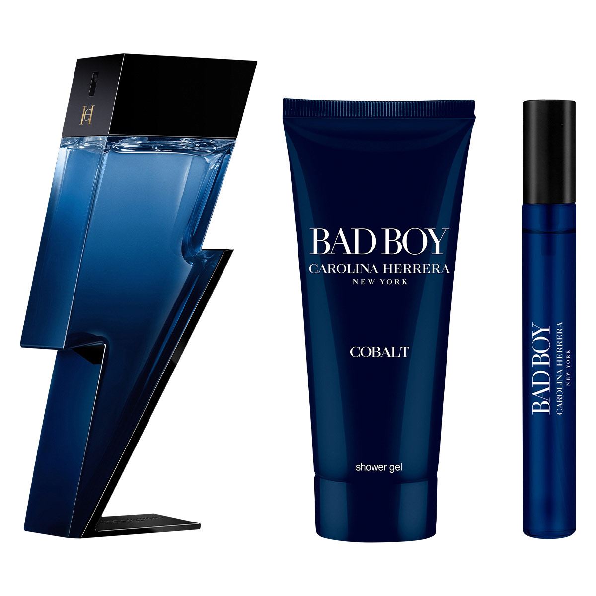 Set para Hombre Carolina Herrera Bad Boy Cobalt EDP 100ml + Shower Gel 100ml + EDP 10ml