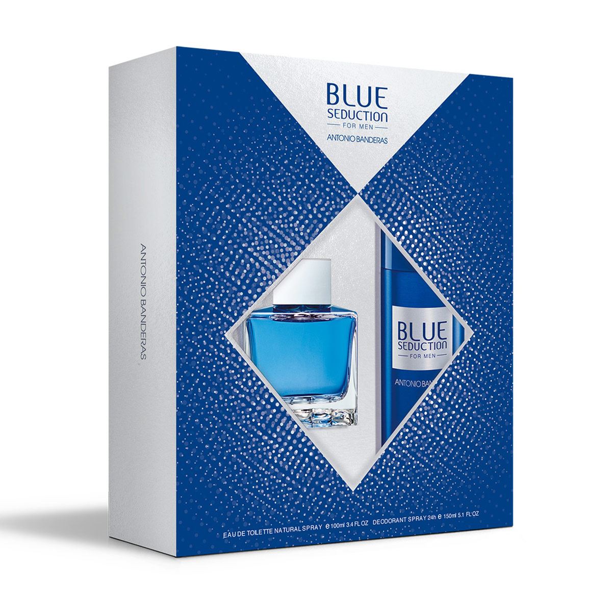 Set para caballero, Antonio Banderas, Blue seduction, EDT 100ML + desodorante 150ML