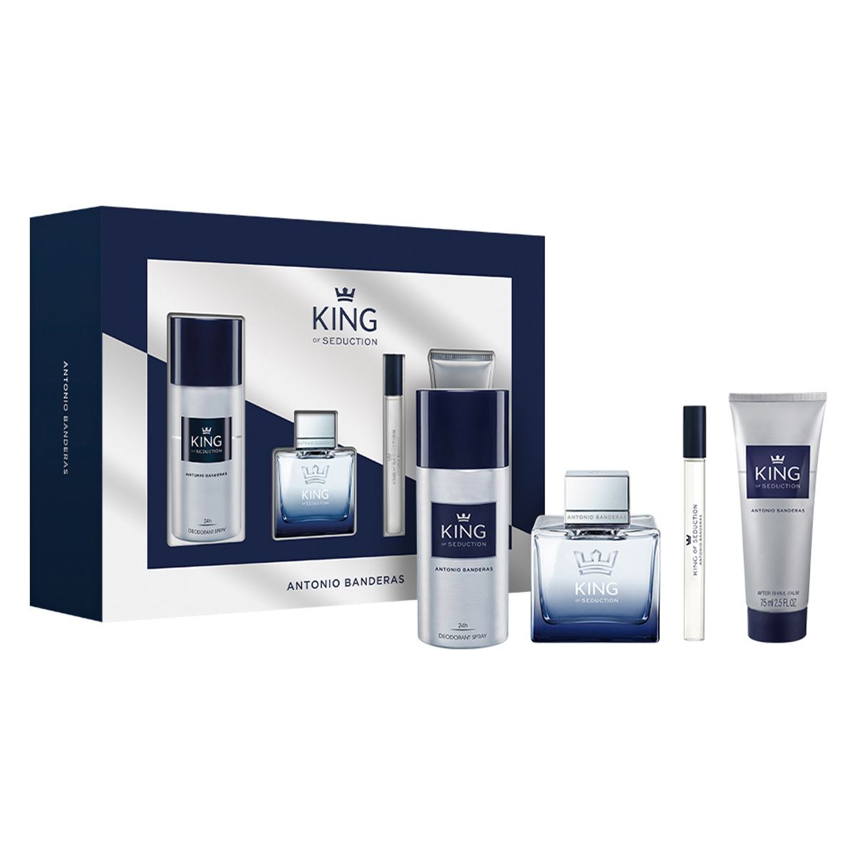 Antonio Banderas King of Seduction Set para Caballero EDT 100ml + Desodorante 150ml + After Shave 75ml + Perfume de Bolsillo 10ml