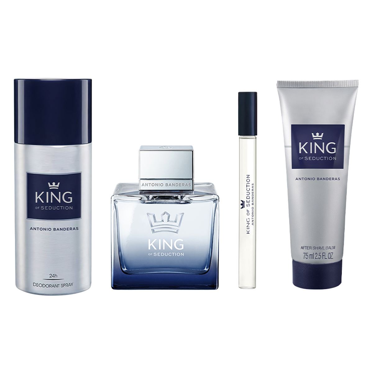 Antonio Banderas King of Seduction Set para Caballero EDT 100ml + Desodorante 150ml + After Shave 75ml + Perfume de Bolsillo 10ml