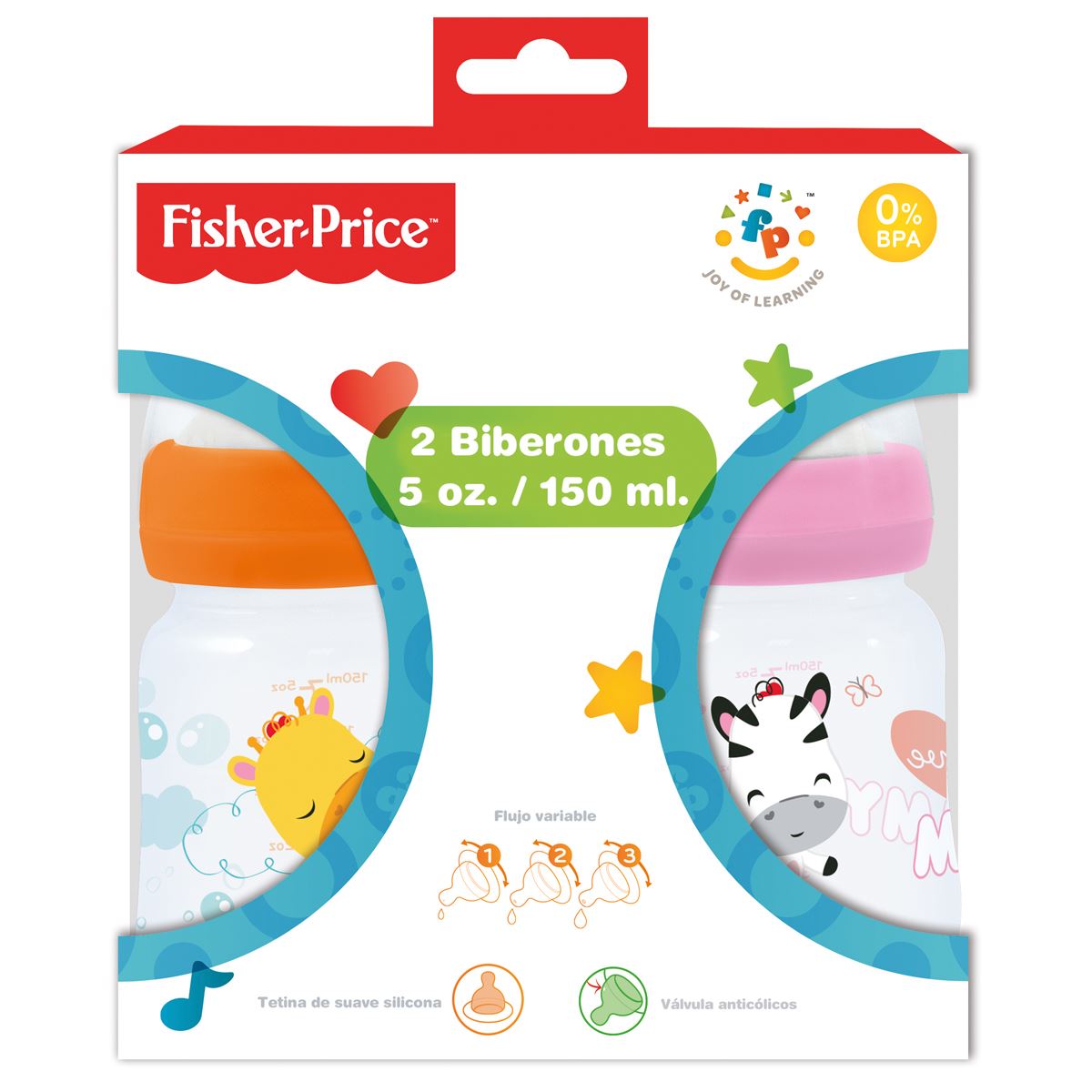 Set Girl 2 Biberones 8 Oz Fisher Price Orange &#43; Pink