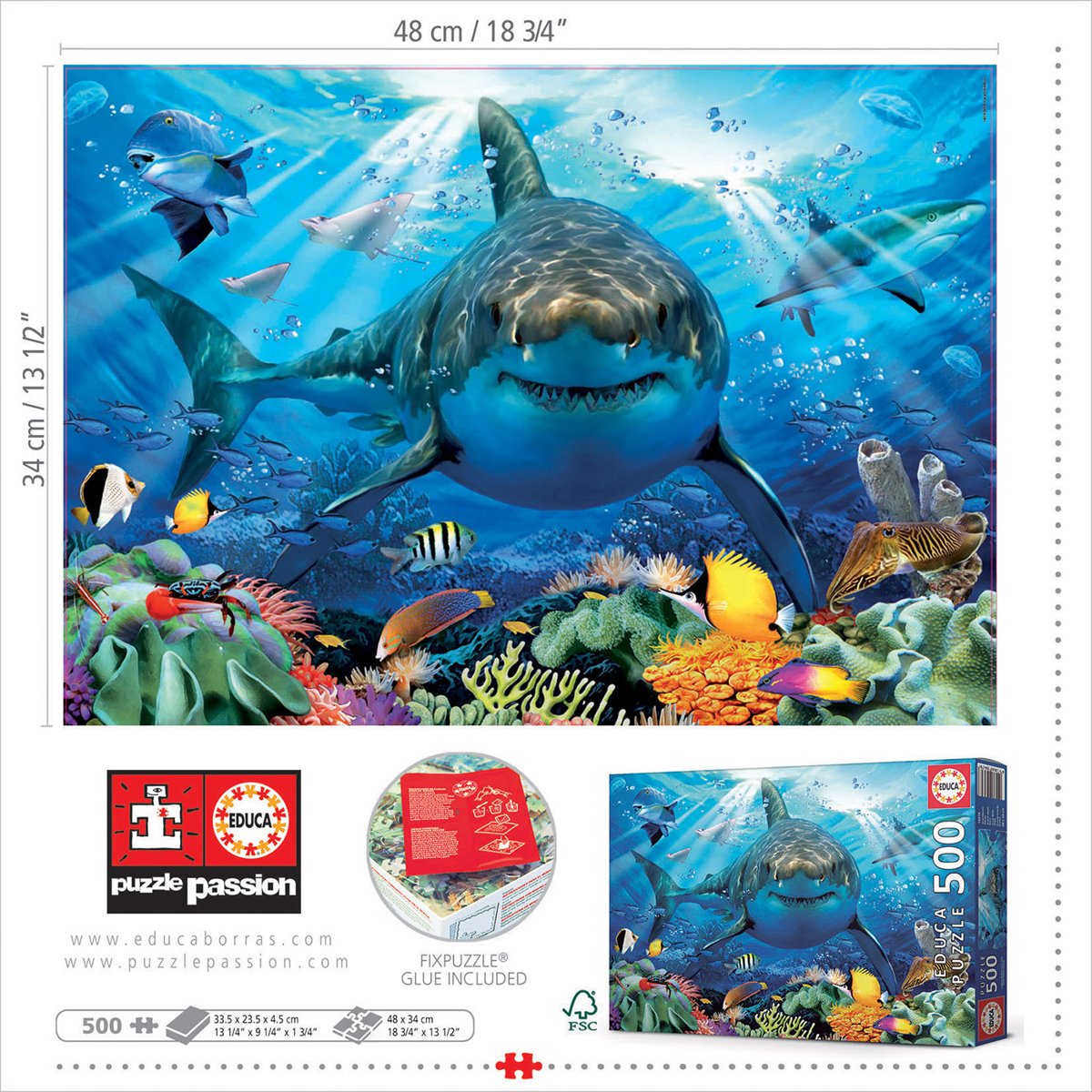Rompecabezas Gran Tiburón Blanco de 500 Piezas Educa