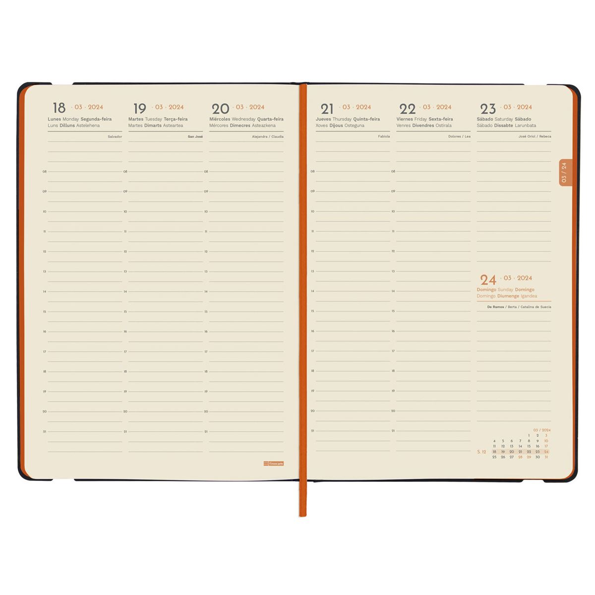 Agenda Lisa Fa5 Semana Vista Vertical 2024 Azul