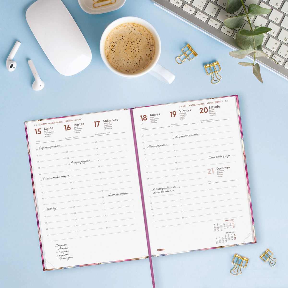 Agenda Porto Design Y10 Semana Vista Vertical 2024 Lila