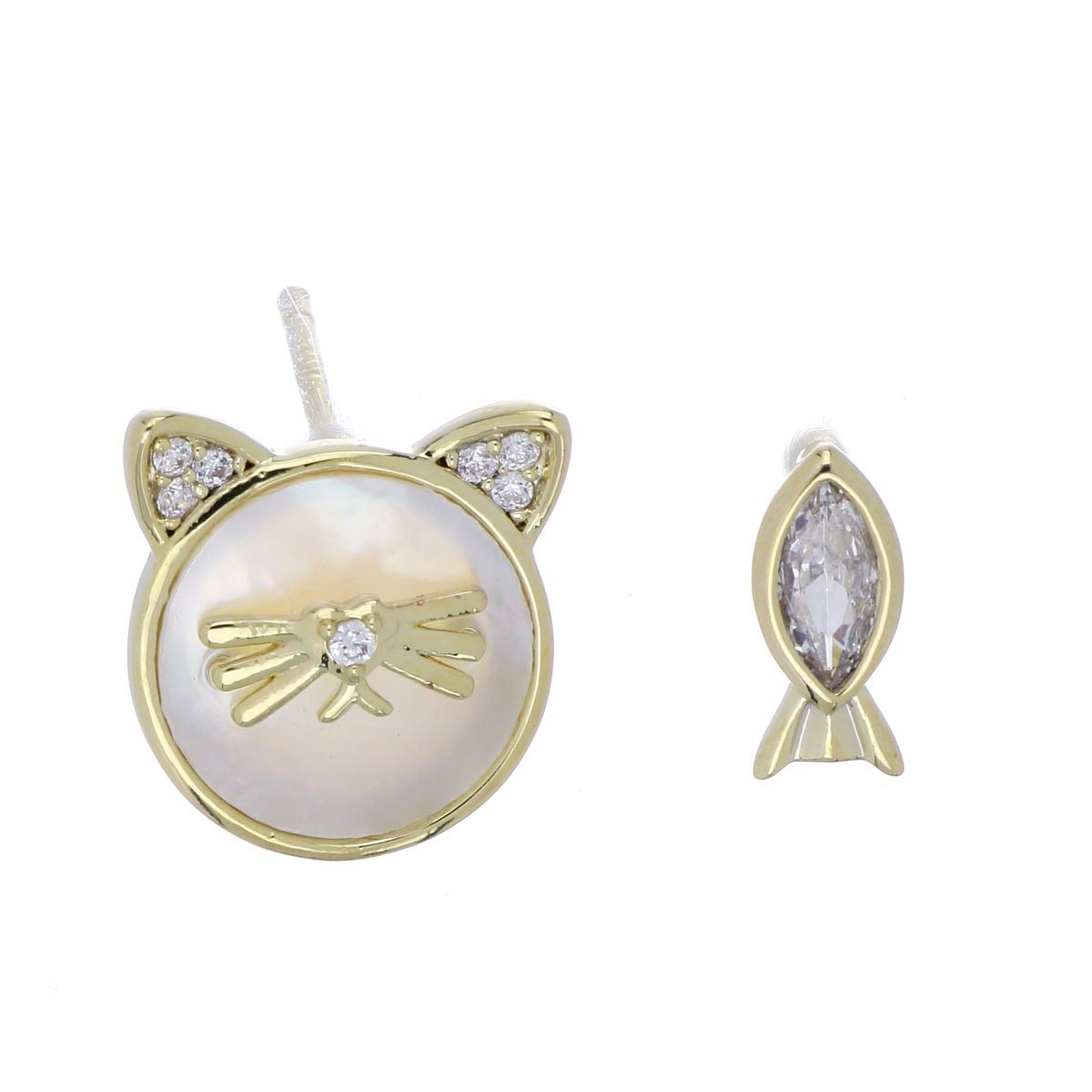 Aretes Gatito y Pez Chapado Oro Korei