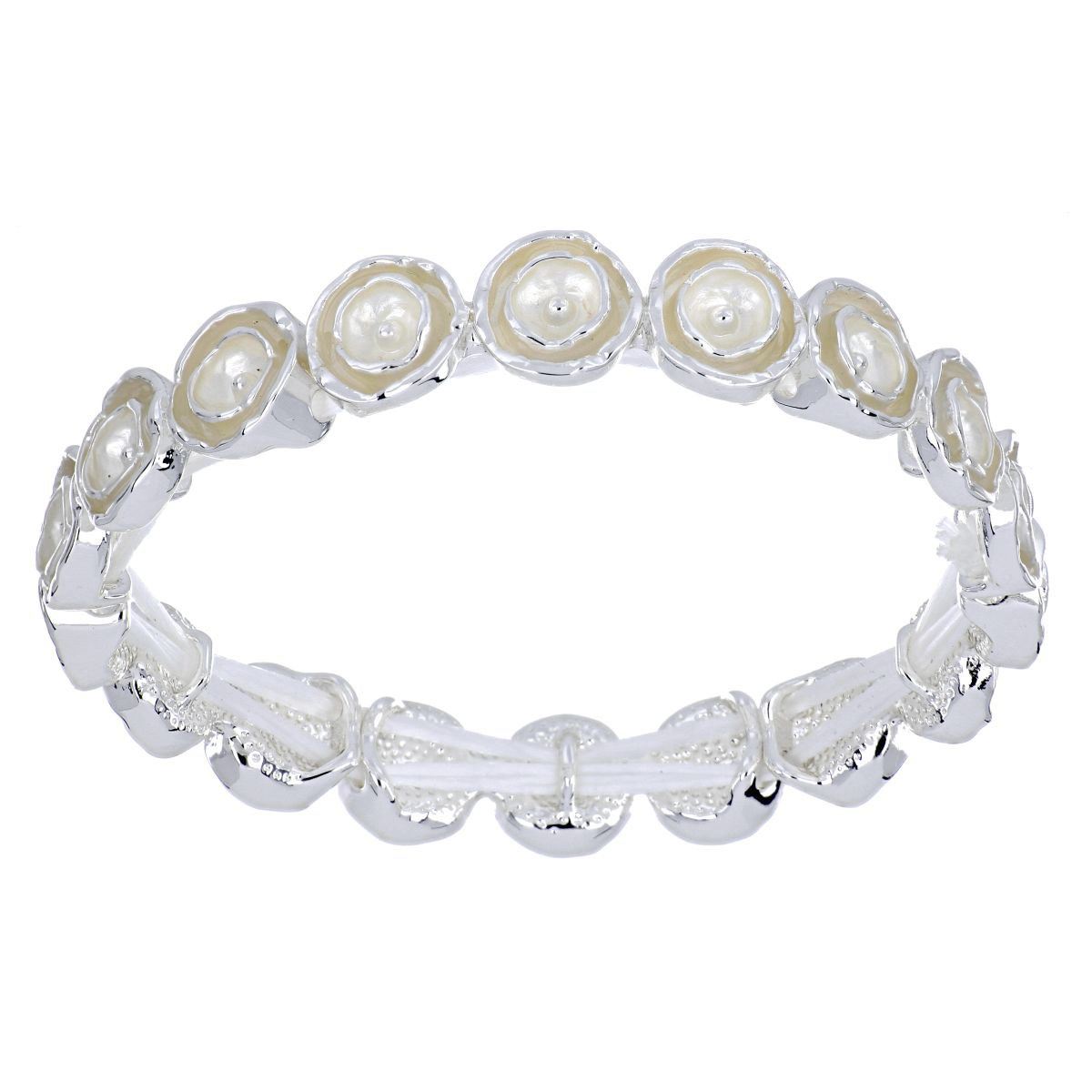 Brazalete Elástico Florecitas Con Baño Plateado