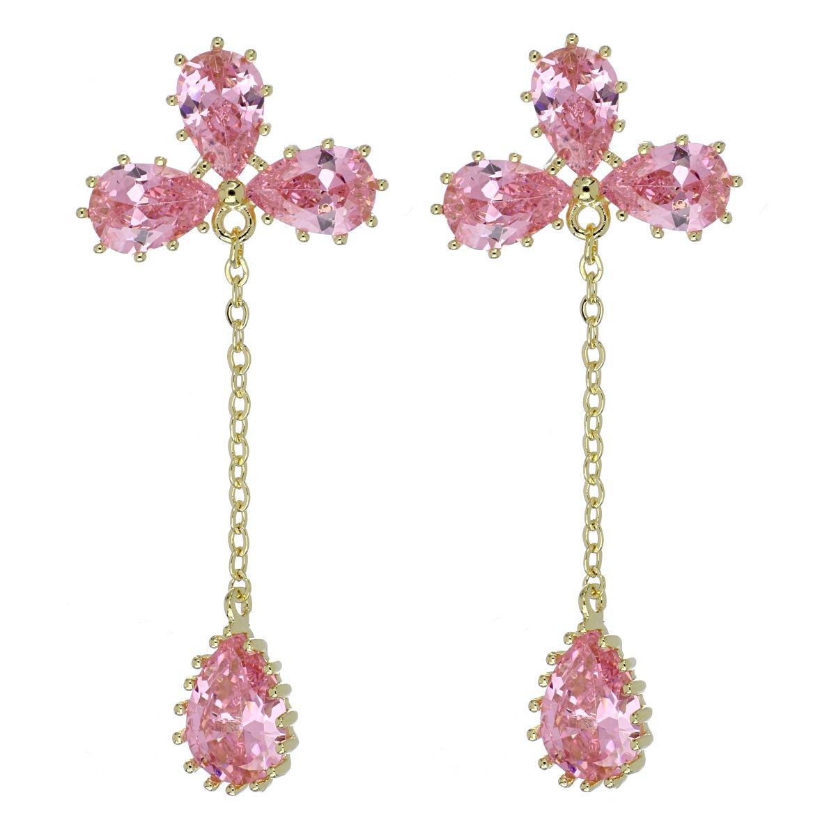 Aretes largos Farfalla Bonetti con circonita rosa con acabado en chapado oro rosa