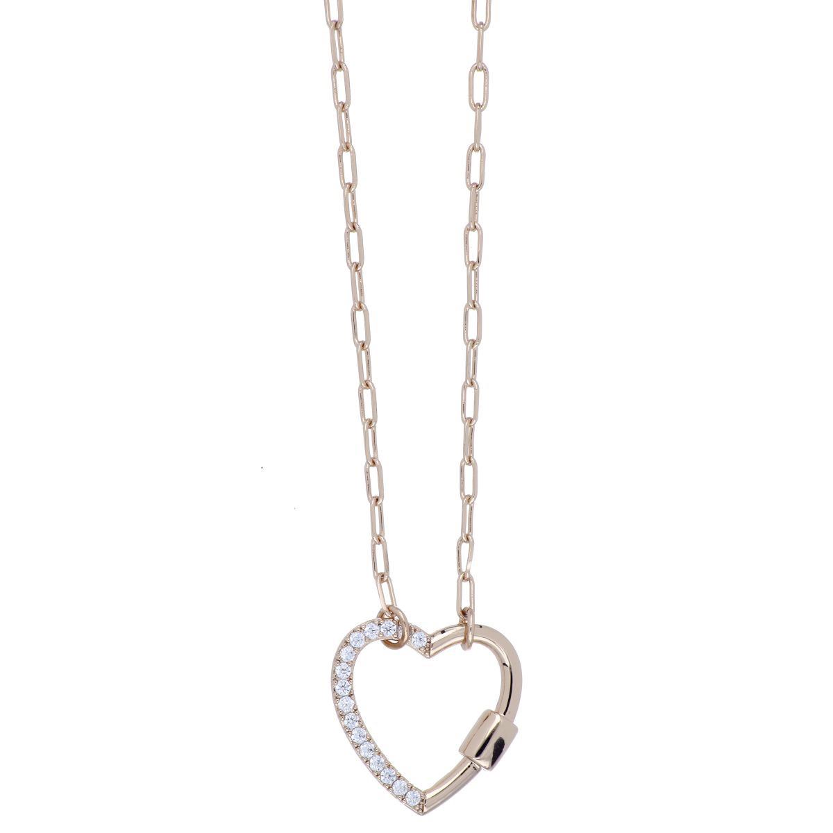 FB, Gargantilla corazón con cristales blanco de 42 cms+3 cms de extensión, con acabado en chapado oro