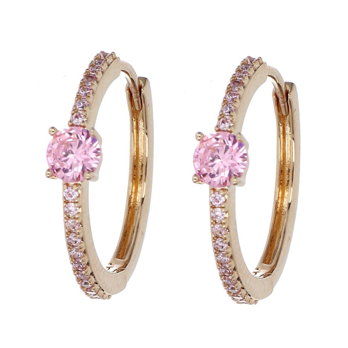 FB, Aretes aro con circonita rosa, con acabado en chapado oro rosa