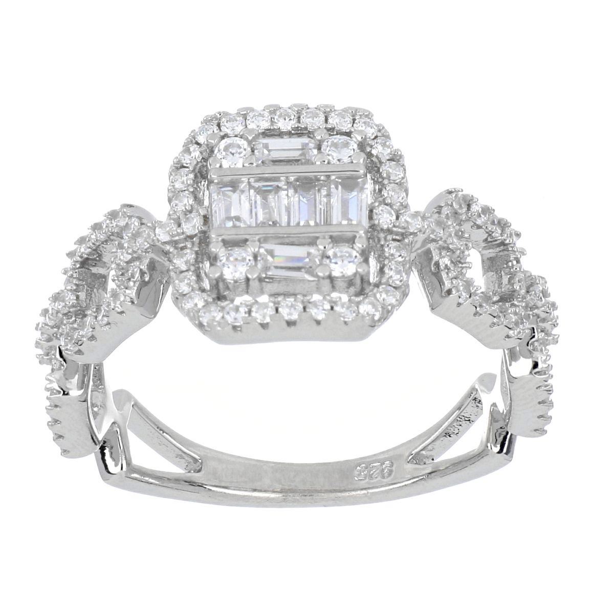 Anillo de plata 925 coraona con circonita blanca, acabado en rodio