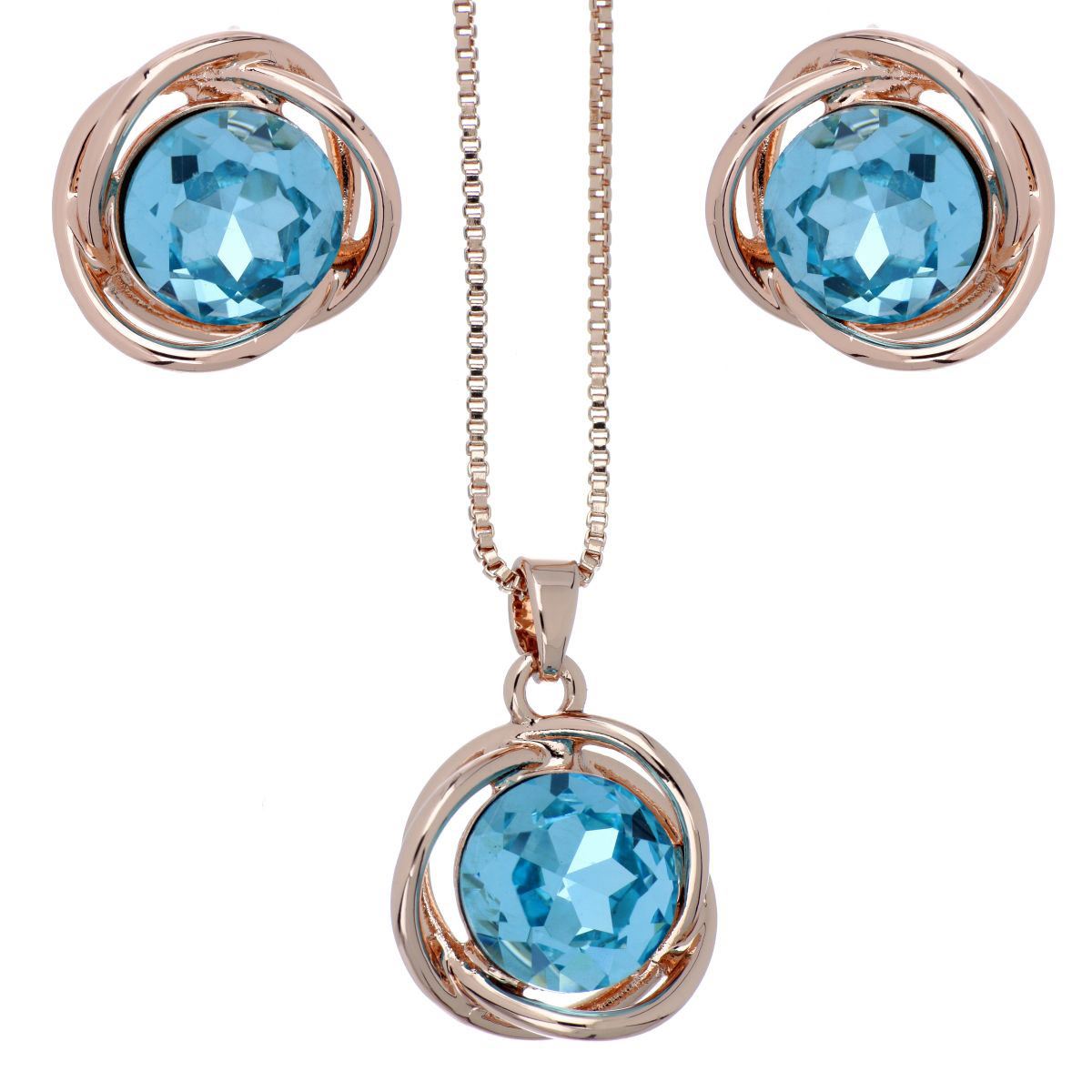 Juego Aretes y Dije Extensión con Piedra Aguamarina Camilla