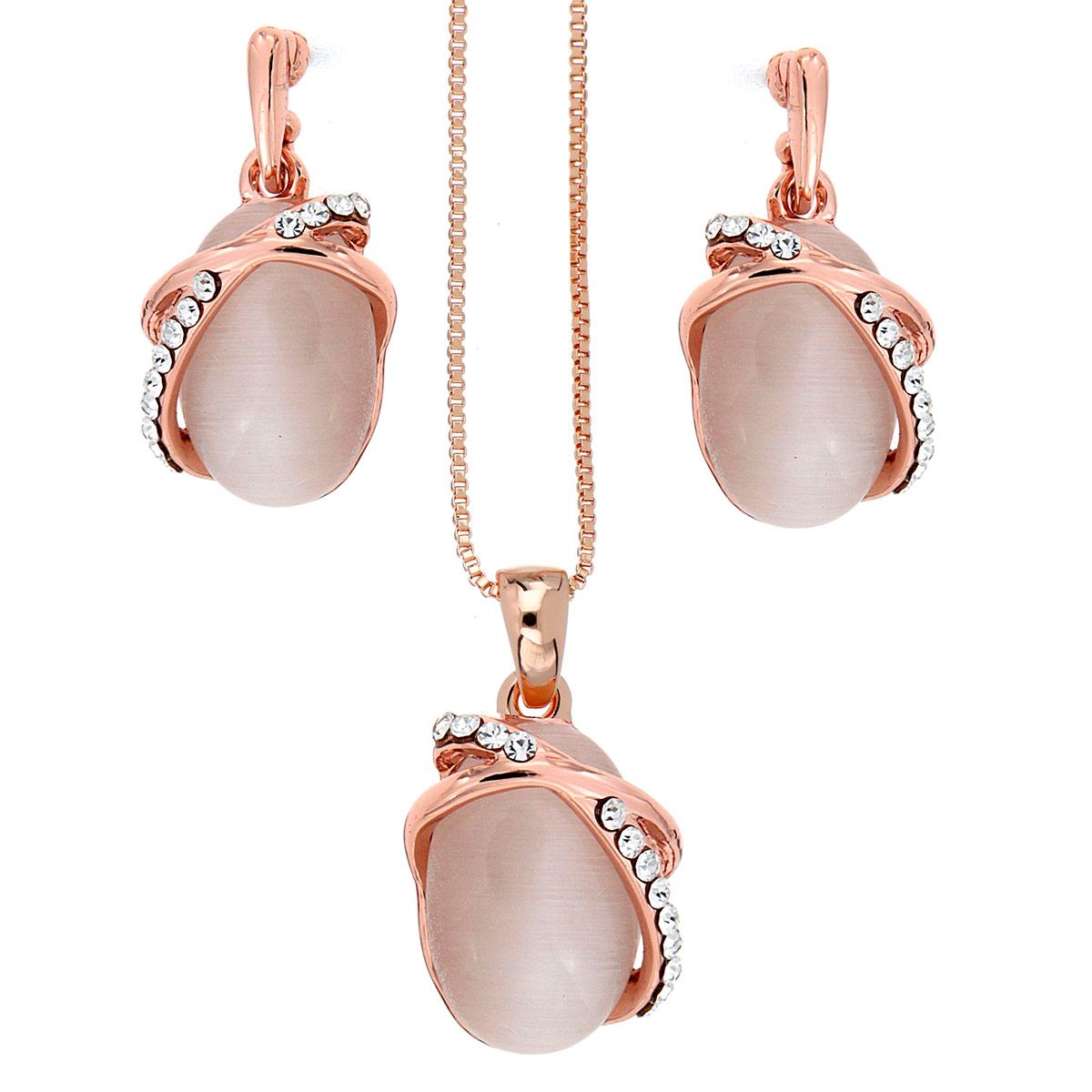 Juego Aretes y Dije Extensión con Piedra Rosa Camilla