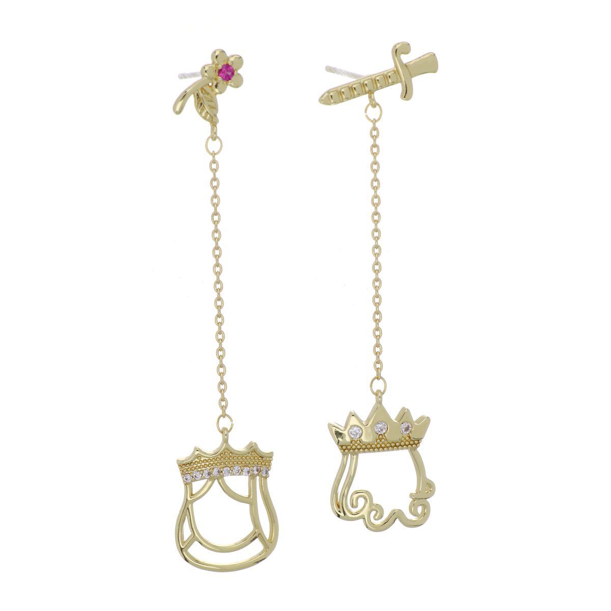 Aretes Largos Rey y Reina Chapado Oro Coco Cherie