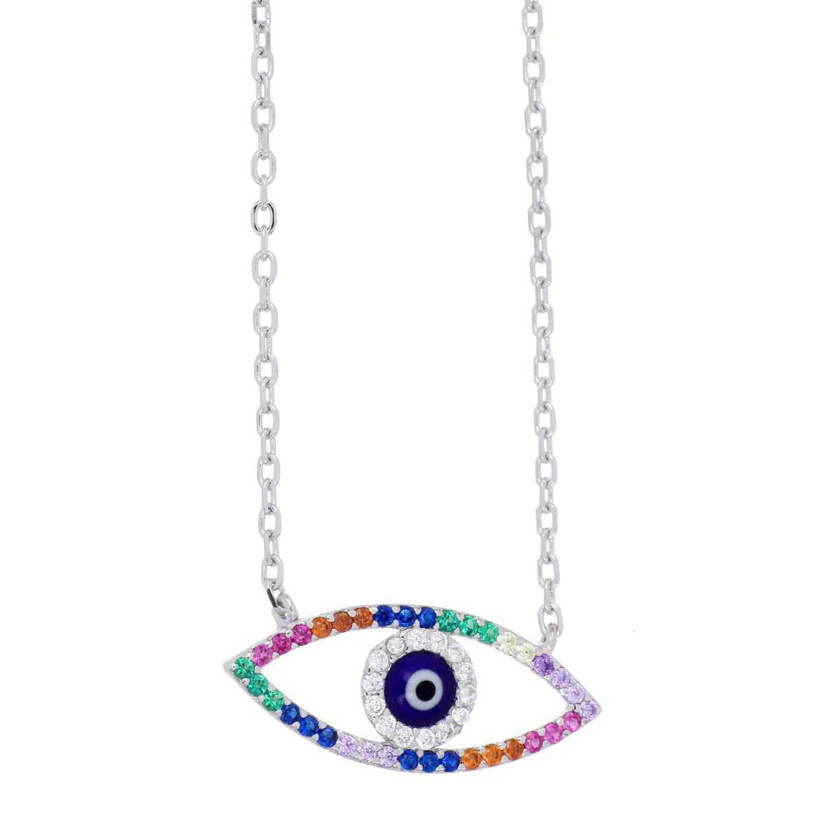 Gargantilla Plata .925 Ojo Turco Circonita Mix Color Acabado en Rodio Farfalla Bonetti Plata 925