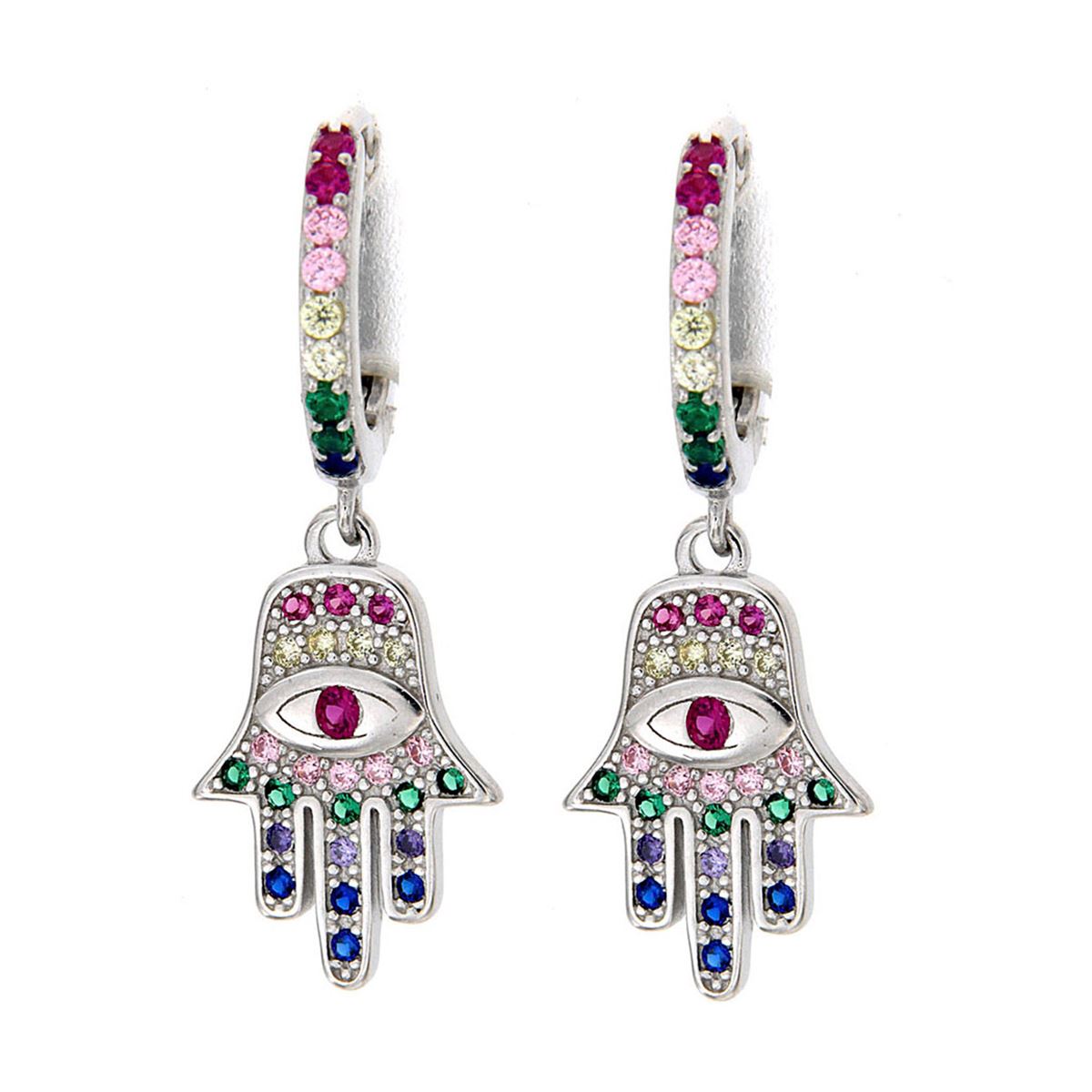 Aretes Plata .925 Mano Fátima Acabado en Rodio Farfalla Bonetti Plata 925