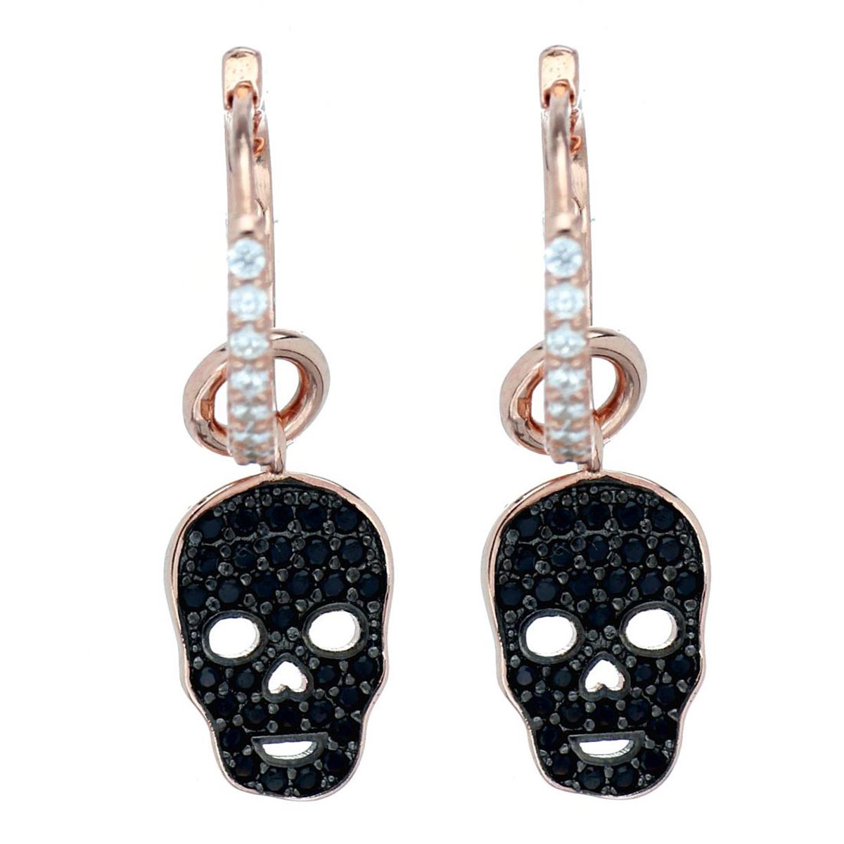 Aretes Calavera con Rutenio Circonita Negra Acabado en Chapado Oro Rosa Ziane Plata 925