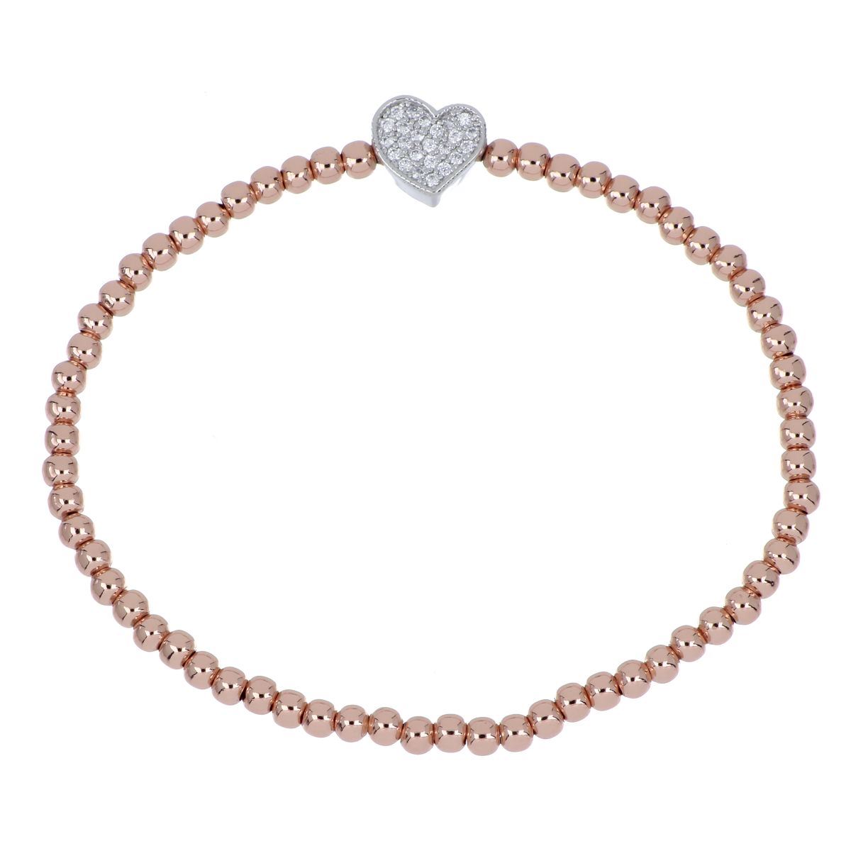 Pulsera Elástica Bolitas con Corazón Chapado Oro Rosa Korei