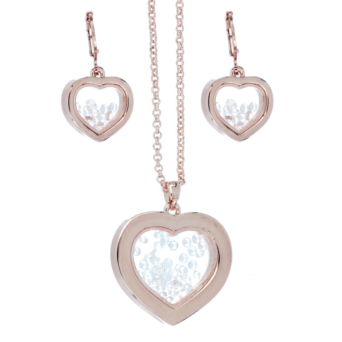 Juego Aretes, Dije y Cadena Corazón Chapado Oro Rosa Coco Cherie