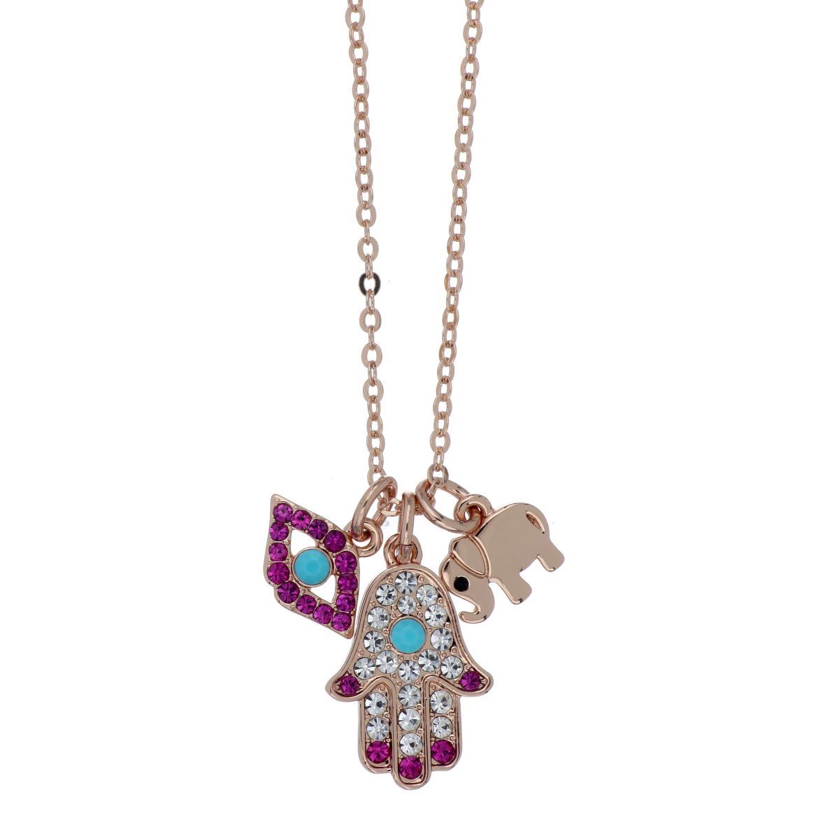 Gargantilla Mano de Fátima y Elefante Chapado Oro Rosa Coco Cherie