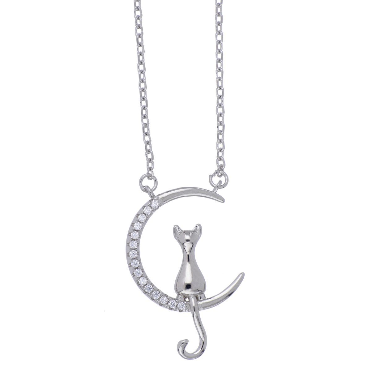 Gargantilla Plata .925 Gatito-Luna Circonita Blanca Cristal Acabado en Rodio Farfalla Bonetti Plata 925