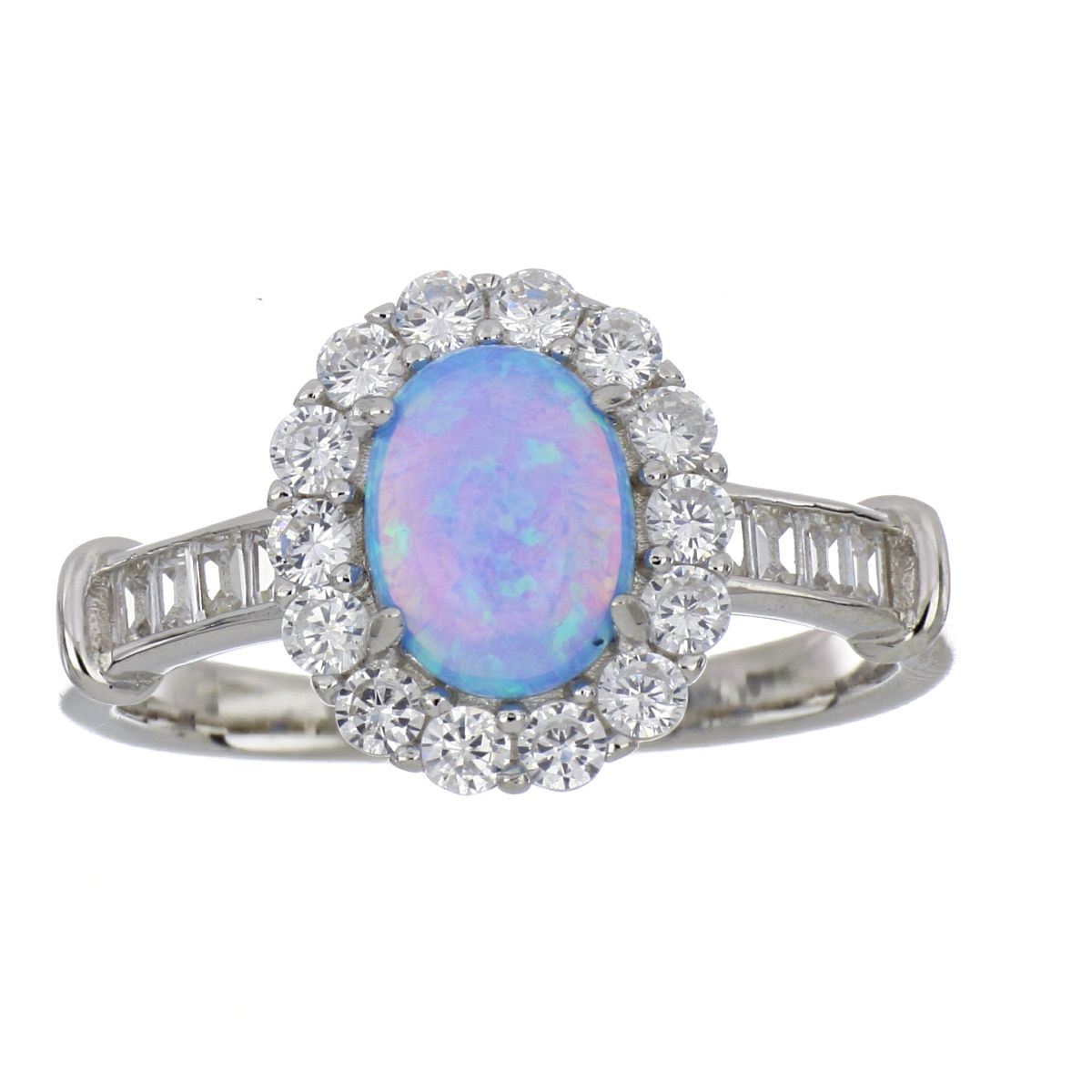 Anillo Plata .925 Piedra Central Azul Opal Acabado en Rodio Farfalla ...