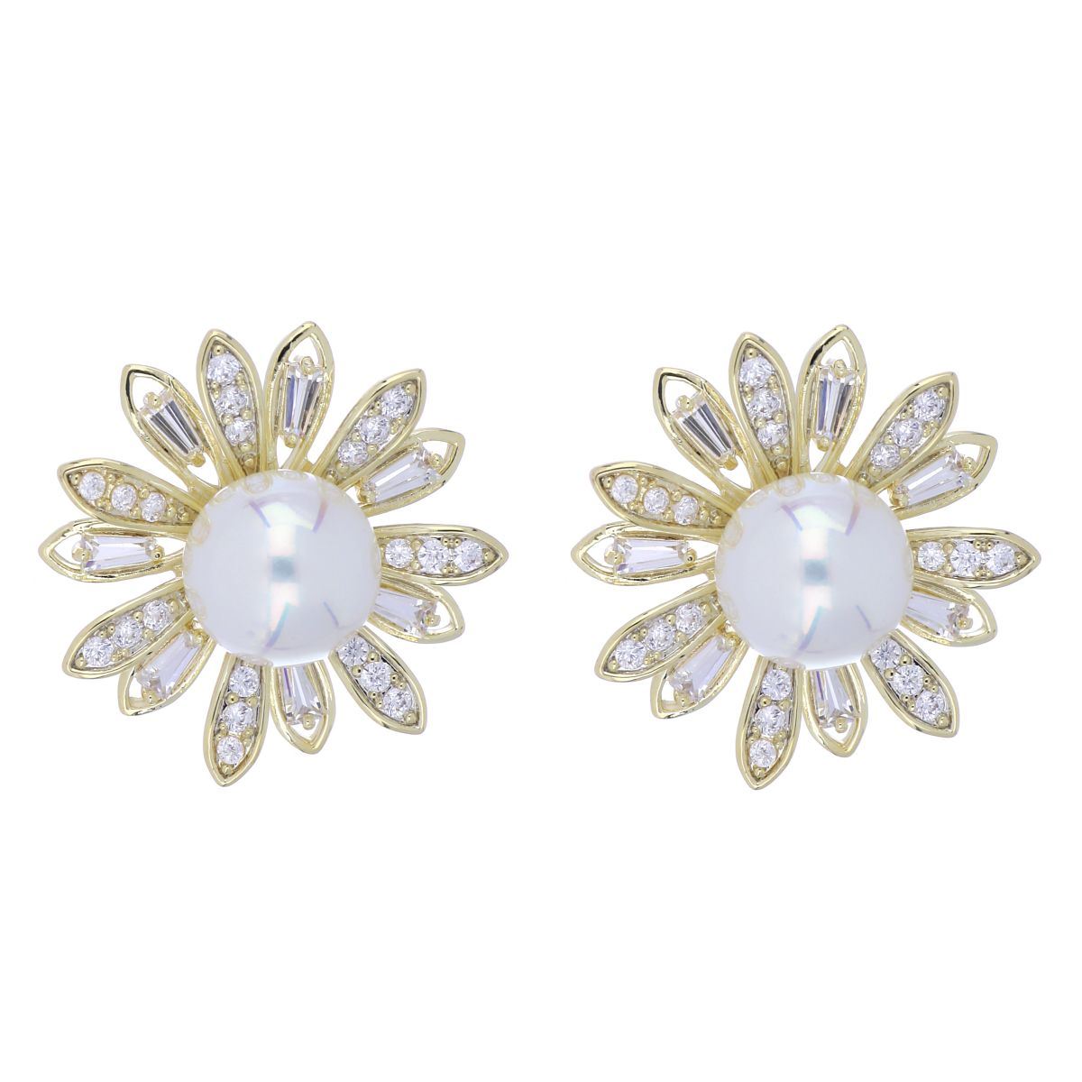 Aretes Margarita con Perla Blanca Chapado Oro Farfalla Bonetti