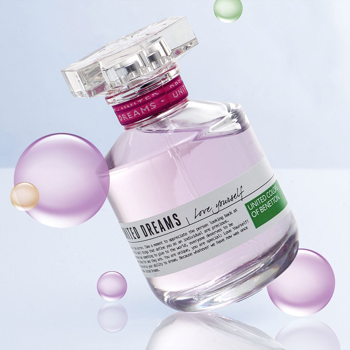 Set para dama, Benetton, United Dreams Love yourself, EDT 80 ml + Desodorante 150 ML + Body Lotion 75 ml + Travel spray 10 ml