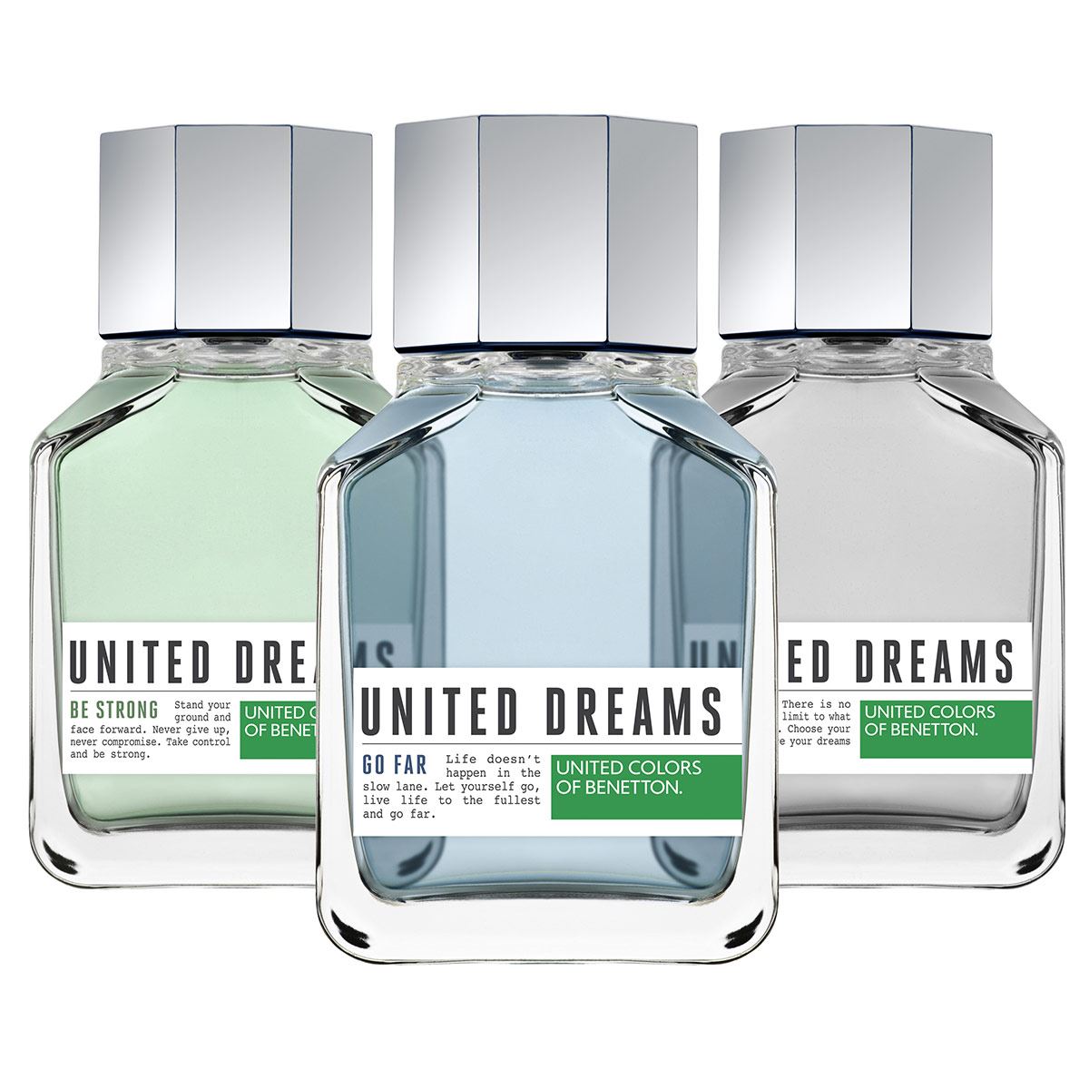 Set para caballero, Benetton, United Dreams Aim High, EDT 100 ML + DESODORANTE 150 ML + AFTER SHAVE 75 ML + TRAVEL SPRAY 10 ML