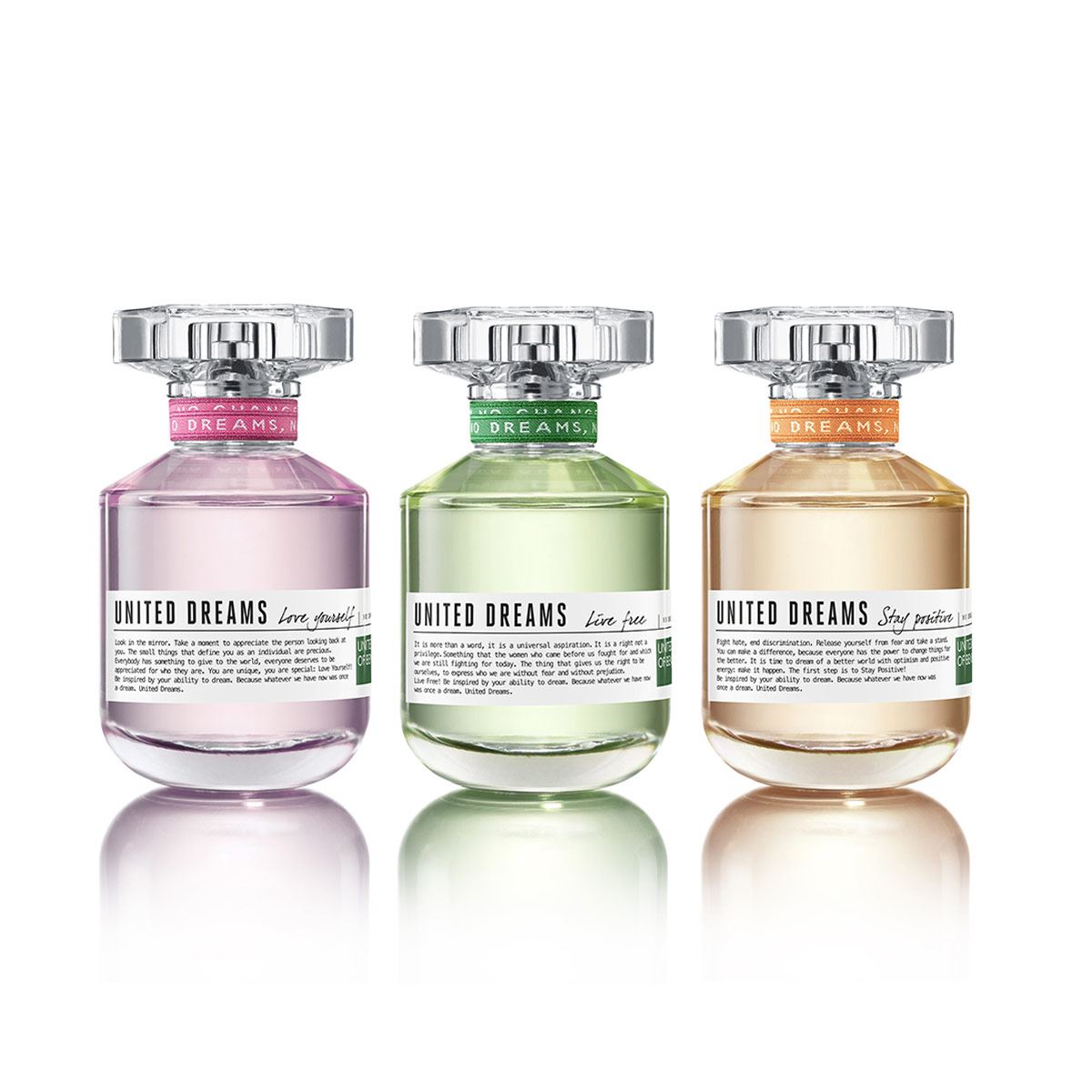 Set para dama, Benetton, United Dreams Live Free, EDT 80 ml + Desodorante 150 ml + Body Lotion 75 ml + Travel Spray 10 ml