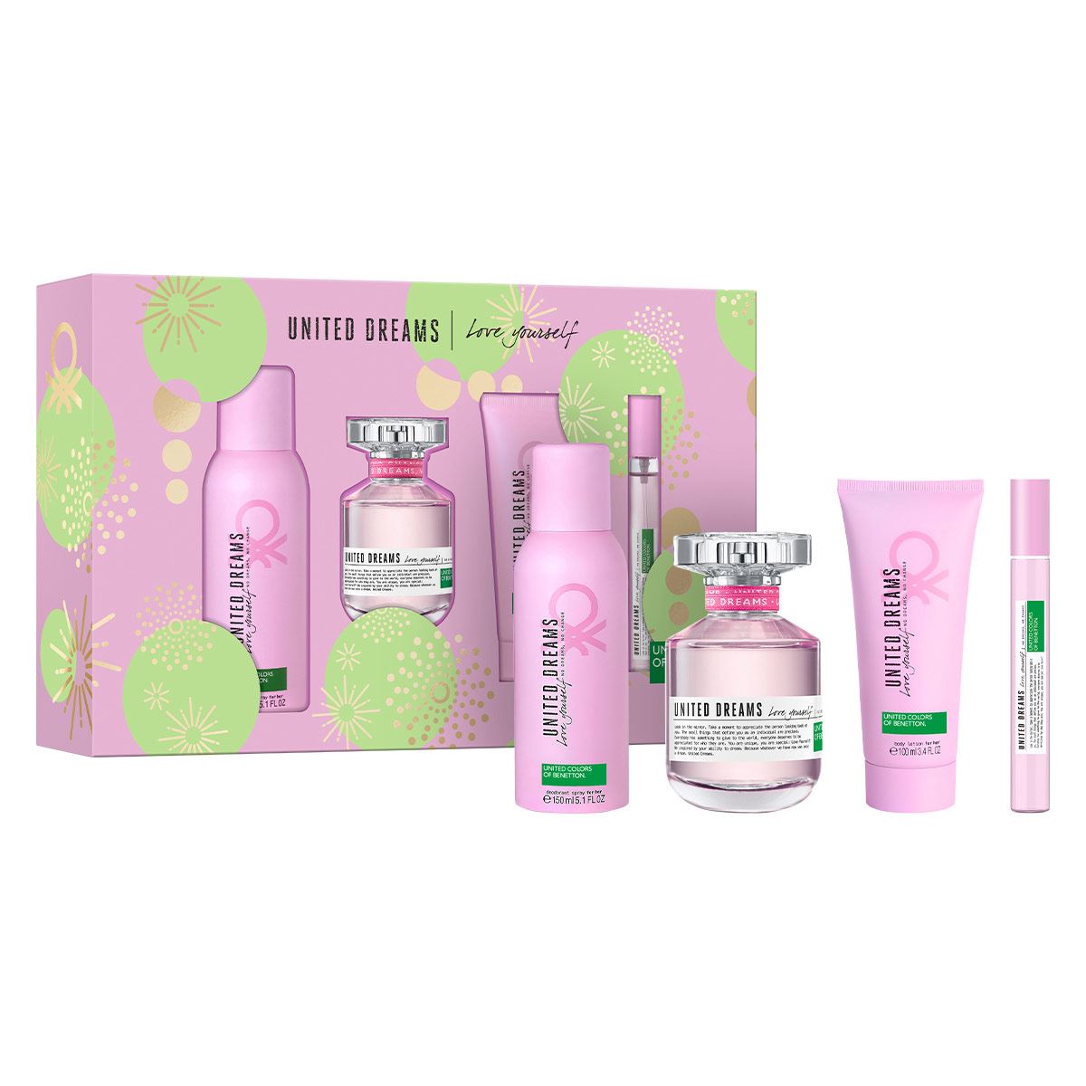 Benetton United Dreams Love Set para Dama Fragancia EDT 80ml + Desodorante 150ml + Body Lotion 75ml + Vial 10ml